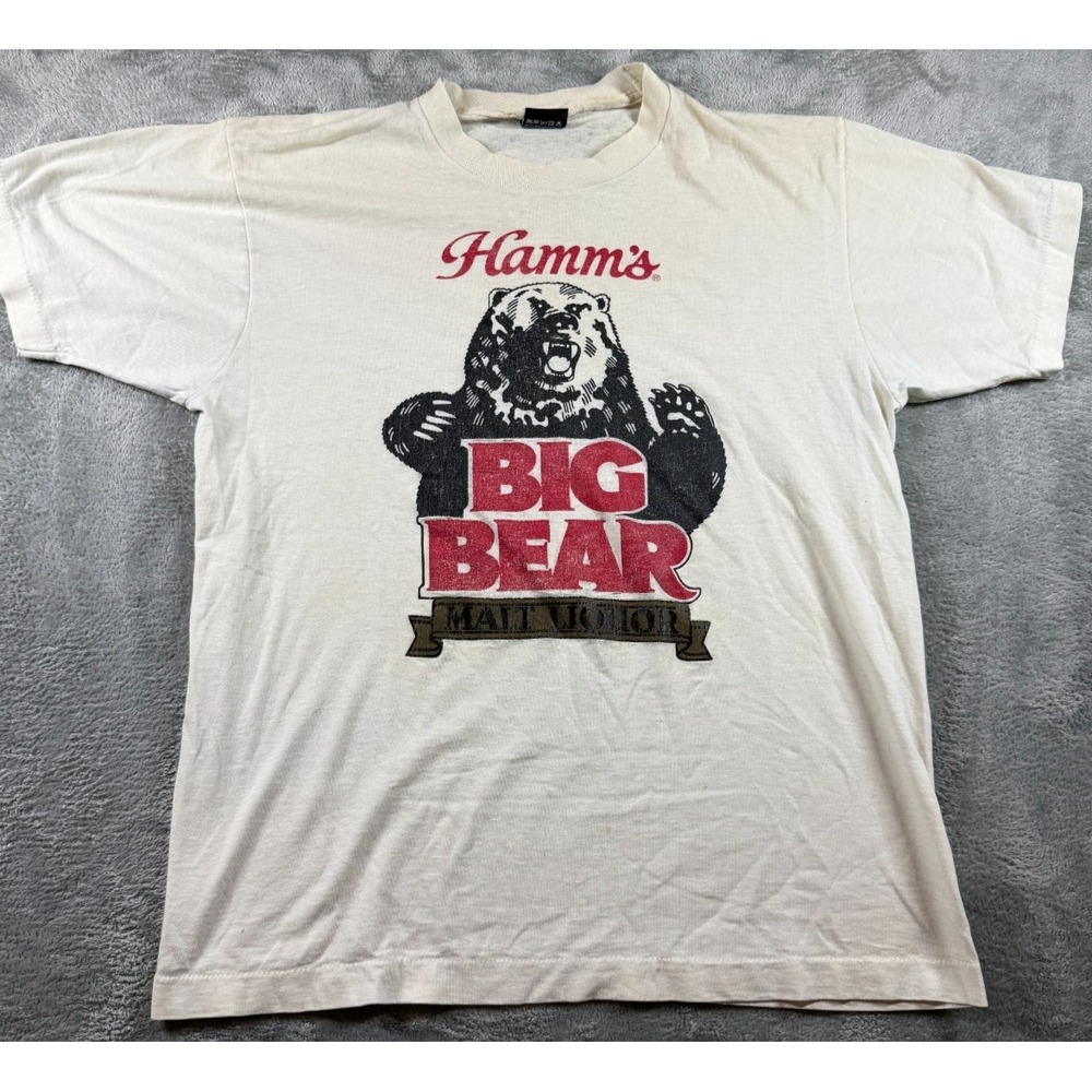80s Vtg Hamm's Big Bear Malt‎ Liquor T Shirt USA Screen Stars L